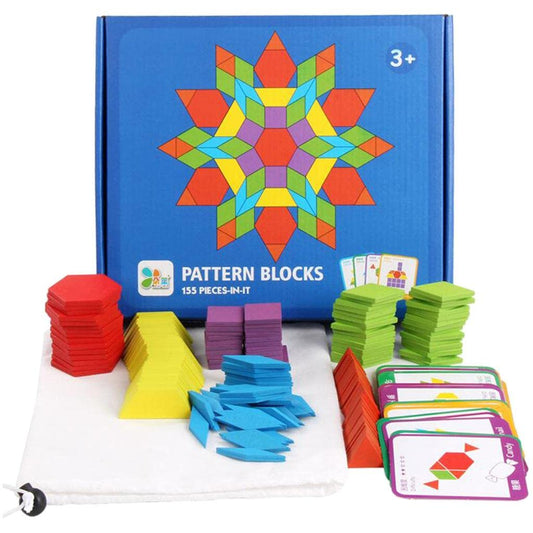 Educational Wooden Pattern Blocks 155 Pieces